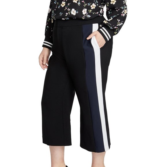 RACHEL ROY Black Tuxedo Side Stripe Cropped Trouser Pants NWT Size 16W - Picture 2 of 4